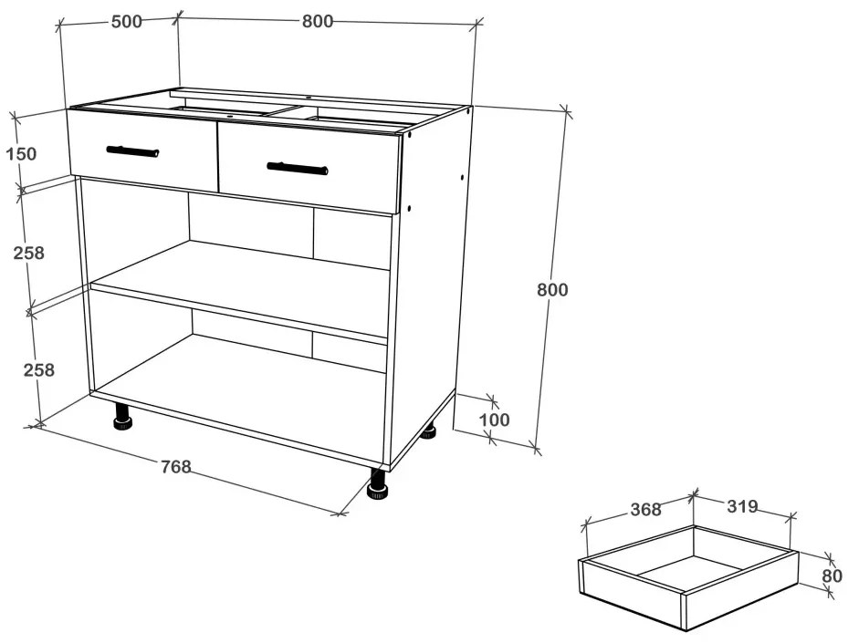 Corp Baza Karo, 2 Sertare, 2 Usi, Lemn Natural/Alb, 80 x 50 x 80 cm