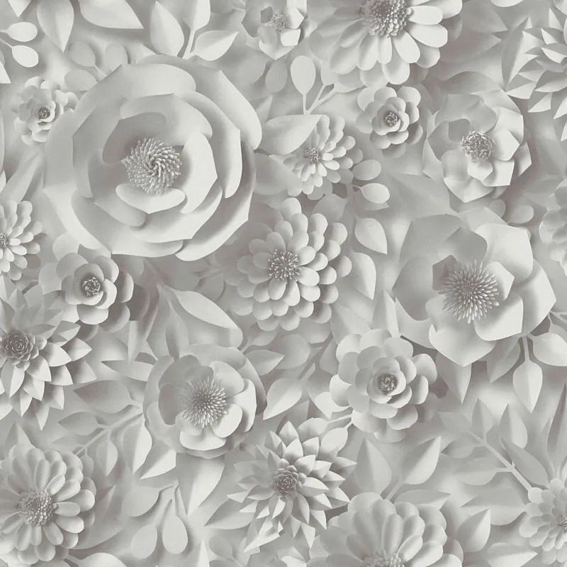 Tapet floral 3D gri