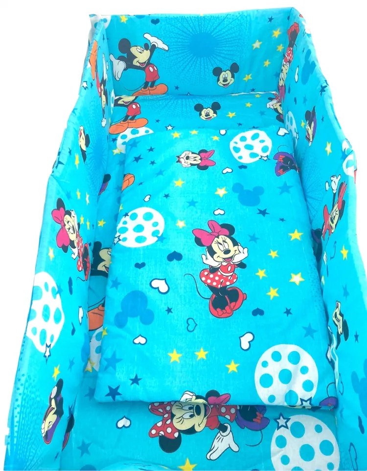 Lenjerie patut cu 5 piese Mickey turquoise 140x70 cm