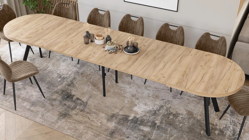 Mazzoni Masă ovală extensibilă EXPANSO Stejar Craft Auriu / picioare negre