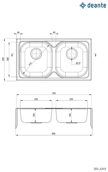Chiuvetă de bucătărie Deante ZEX_0203 XYLO 43,5x78 cm satin