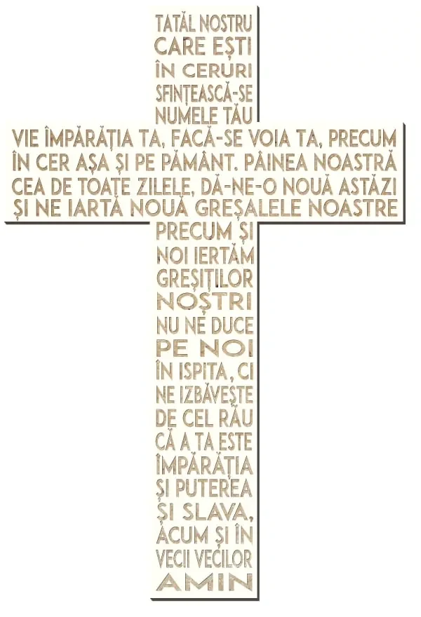 Cruce cu rugaciune gravata, alb, din MDF, 40x60 cm