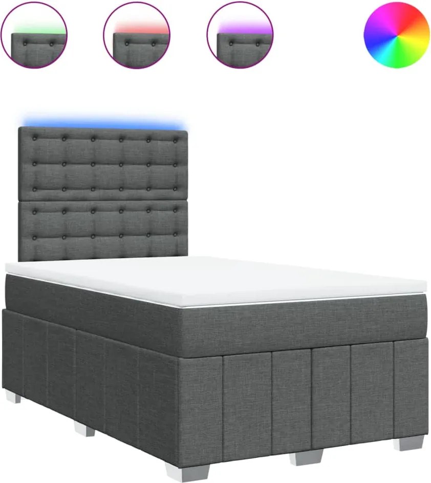 vidaXL Pat box spring cu saltea, gri închis, 120x200 cm, textil