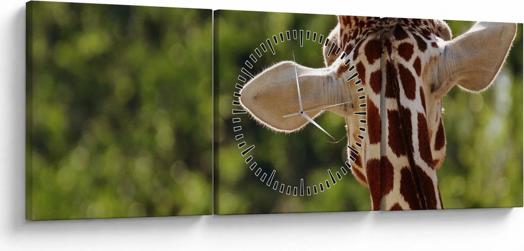 Tablou cu girafă din spate (cu ceas) (90x30 cm)