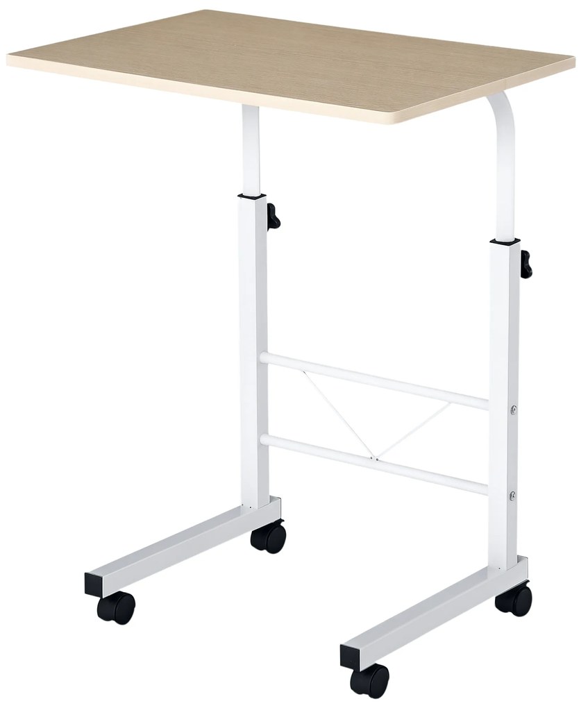 HOMCOM Suport lateral reglabil pe înălțime mobilă masă de cafea cu roți frânare C-Tables Placă de lemn Oțel Metal Plastica Alb Fag 60 x 40 x 68-78 cm | Aosom Romania