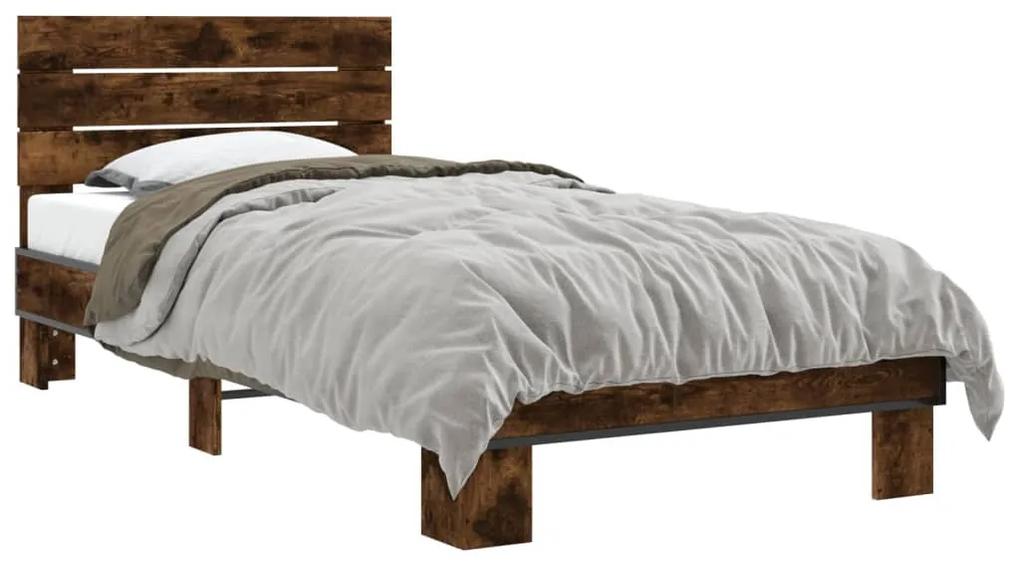 845744 vidaXL Cadru de pat, stejar fumuriu, 90x200cm, lemn prelucrat și metal