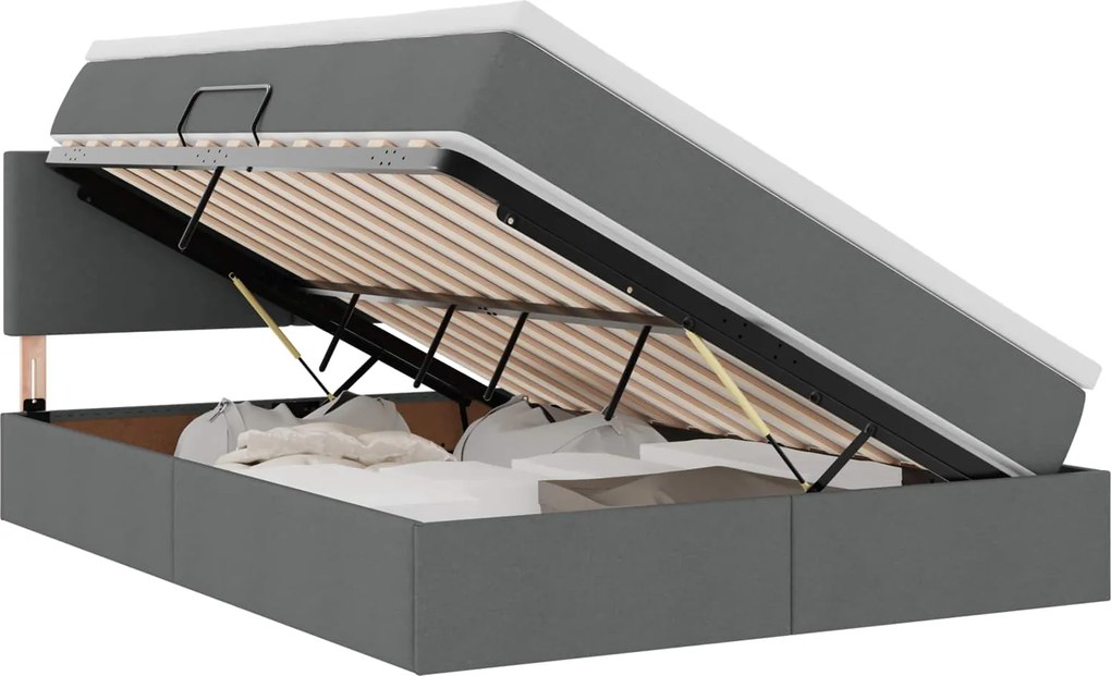 vidaXL Pat cu saltea și LED cu saltea Gri închis 140 x 200 cm țesătură