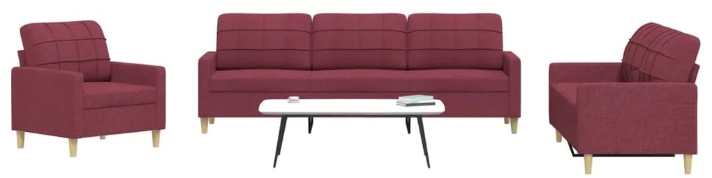 vidaXL Set de canapea, 3 piese, roșu vin, material textil