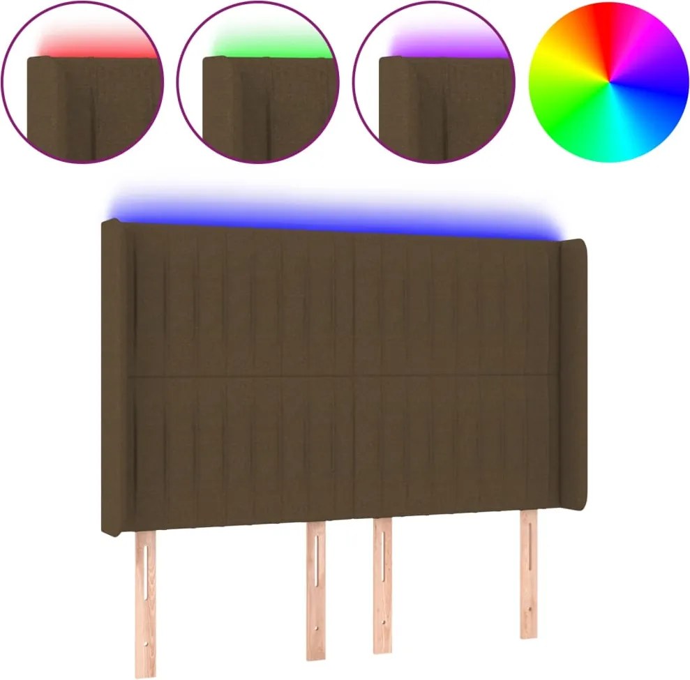 vidaXL Tăblie de pat cu LED, maro închis, 147x16x118/128 cm, textil