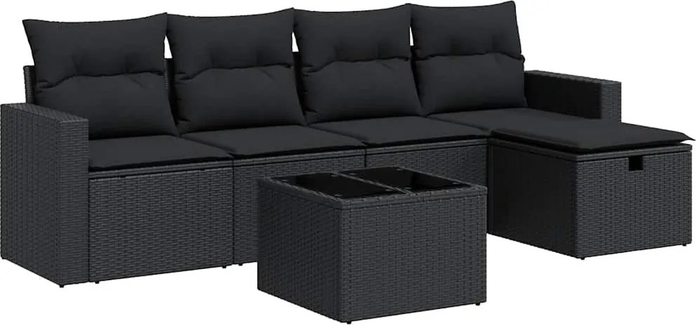 vidaXL Set mobilier de grădină cu perne, 6 piese, negru, poliratan