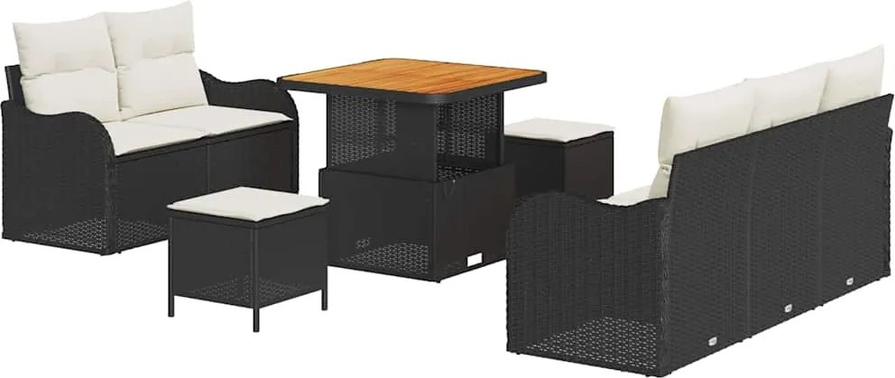 vidaXL Set de canapele pentru grădină cu pernă 8 pcs Negru poliratan