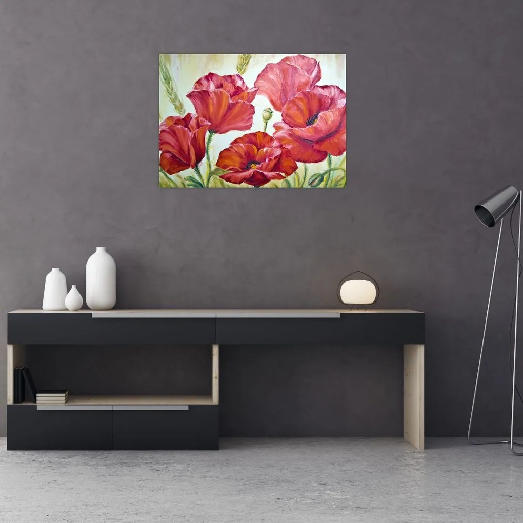 Tablou pe sticlă - Mac - flori (70x50 cm)