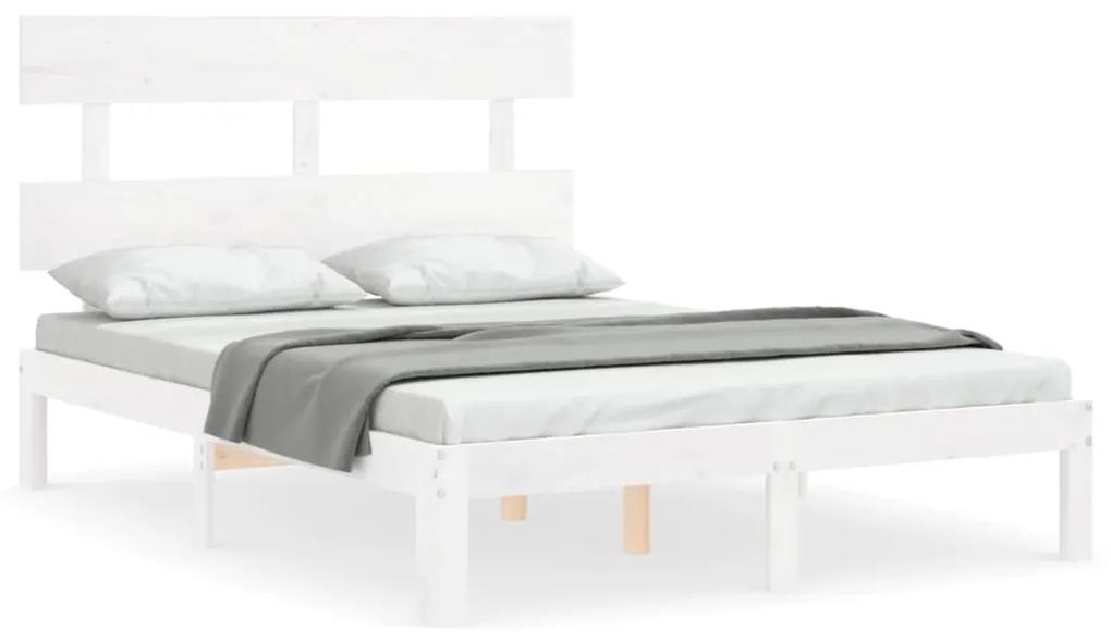 3193512 vidaXL Cadru de pat cu tăblie, 140x190 cm, alb, lemn masiv