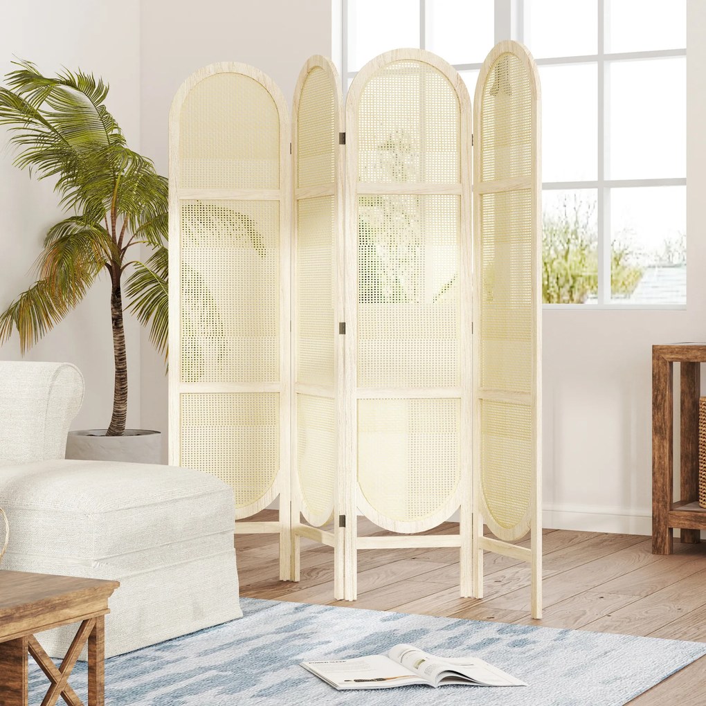 HOMCOM Paravan interior din lemn, 4 panouri, 170 x 160 cm, pliabil si portabil, model impletit manual, lemn natural | Aosom Romania