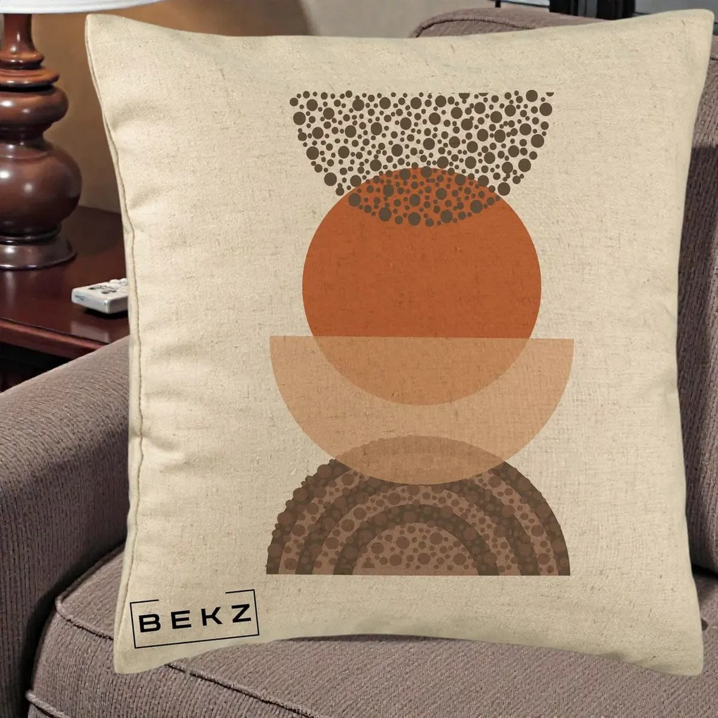 Perna Decorativa Boho Stiva Forme Punctate Terracotta, 40x40 cm, Bej, Husa Detasabila, Perna Inclusa, BEKZ®