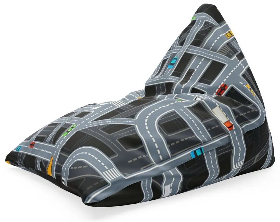 Sac de șezut Triangl pistă auto pentru copii, gri / negru