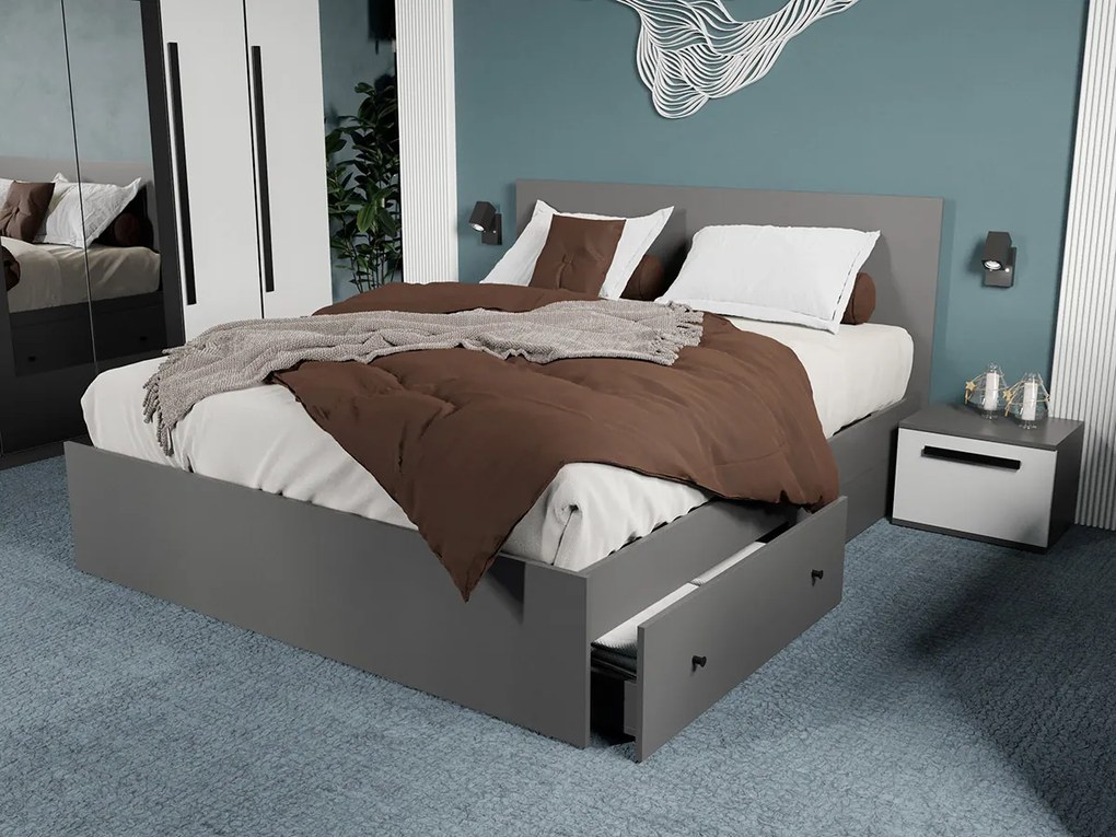 Set mobila dormitor 4 piese Alb/Gri antracit Oasis C12