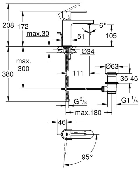 Baterie lavoar GROHE 23870003 PLUS, mărime S, crom lucios