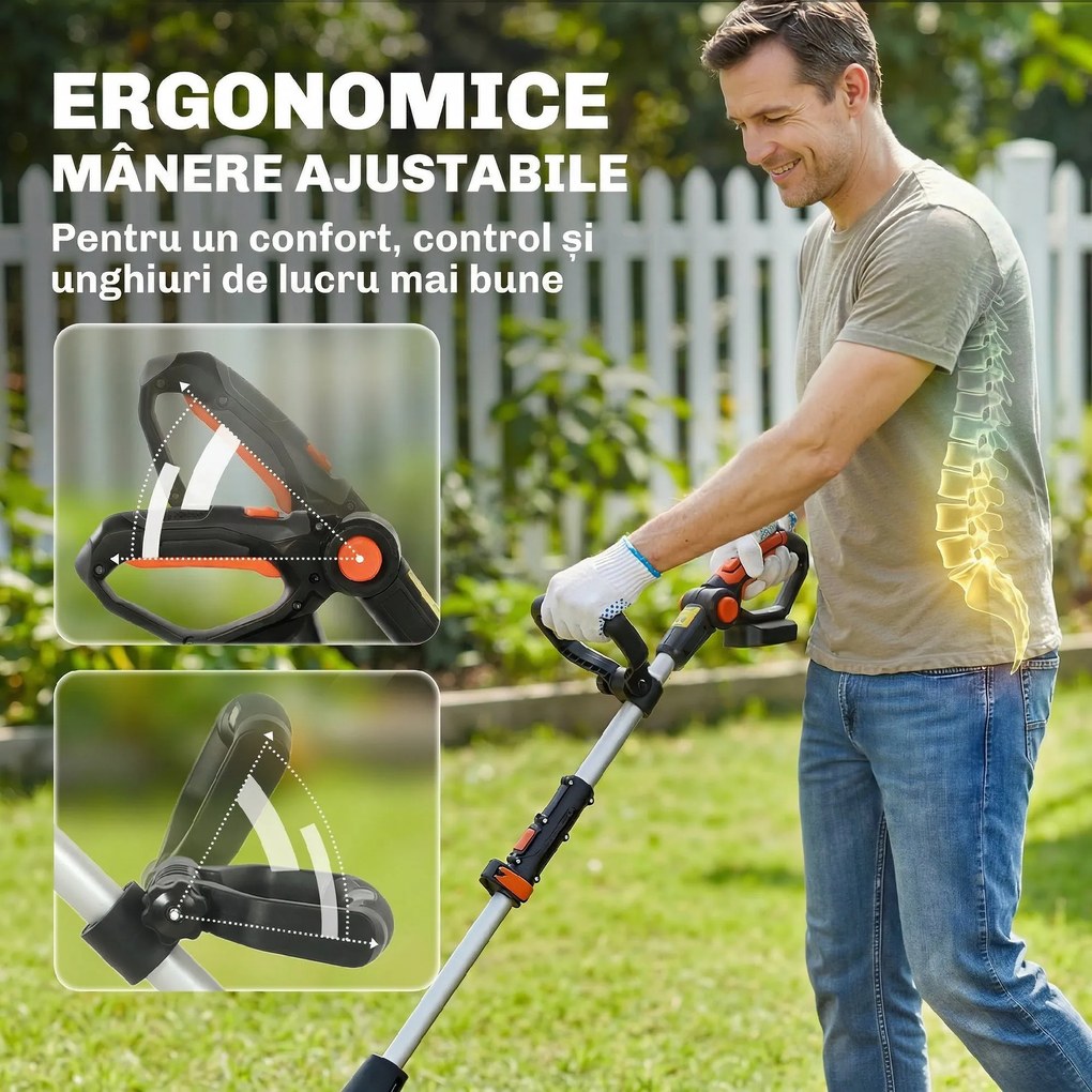 Outsunny Motosapă Fără Fir 18V, Lățime de Lucru 20cm, Adâncime 18cm, 4 Lame, Mâner Reglabil, pentru Grădină și Terenuri, Bateria și Încărcătorul Nu Sunt Incluse | Aosom Romania