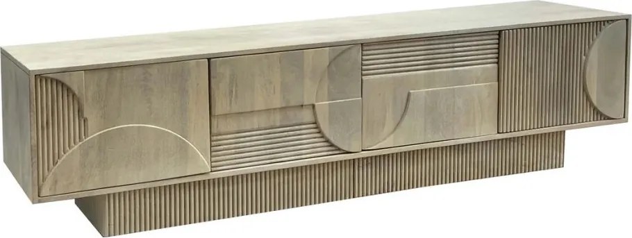 Comoda TV cu model optic 3D, Lemn mahon natur albit, ART DECO 200cm