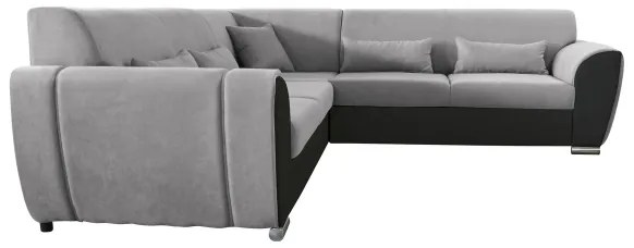 Canapea colțar extensibilă VISEU, orientare stânga, gri/negru, cu spațiu de depozitare, configurație în L