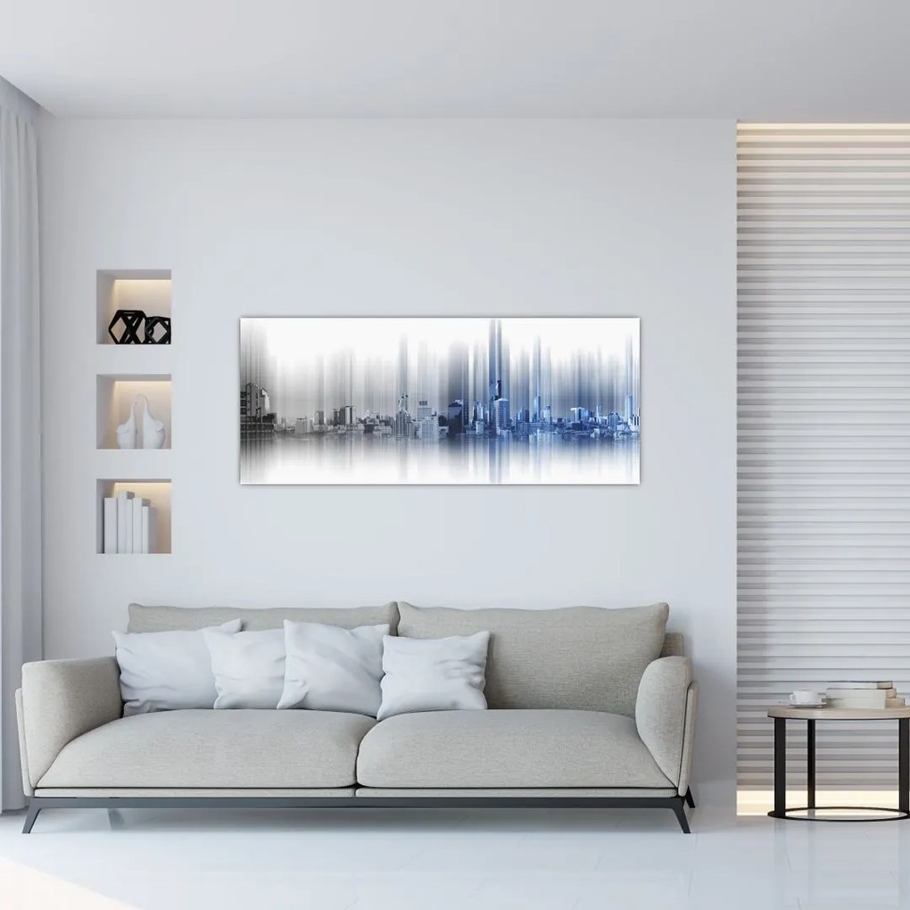 Tablou - Panorama orașului, albastru-gri (120x50 cm)