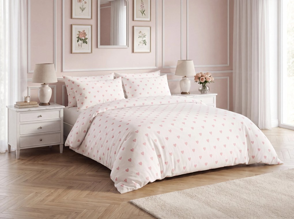 Lenjerie de pat din bumbac HEARTIS PINK crem Dimensiune lenjerie de pat: 70 x 80 cm | 140 x 200 cm