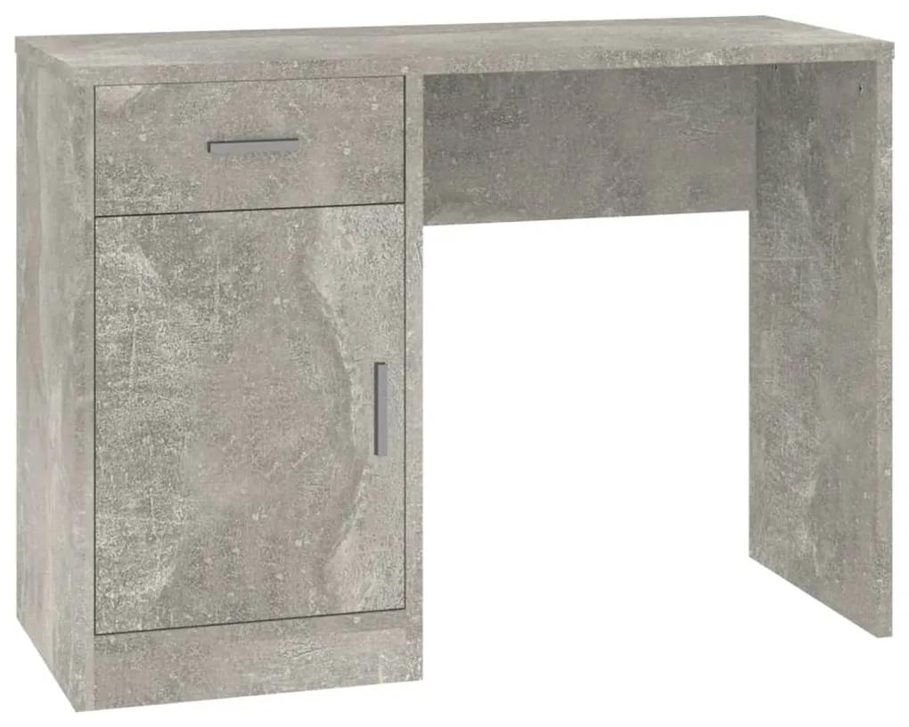Birou cu sertar si dulap, gri beton 100x40x73 cm lemn prelucrat