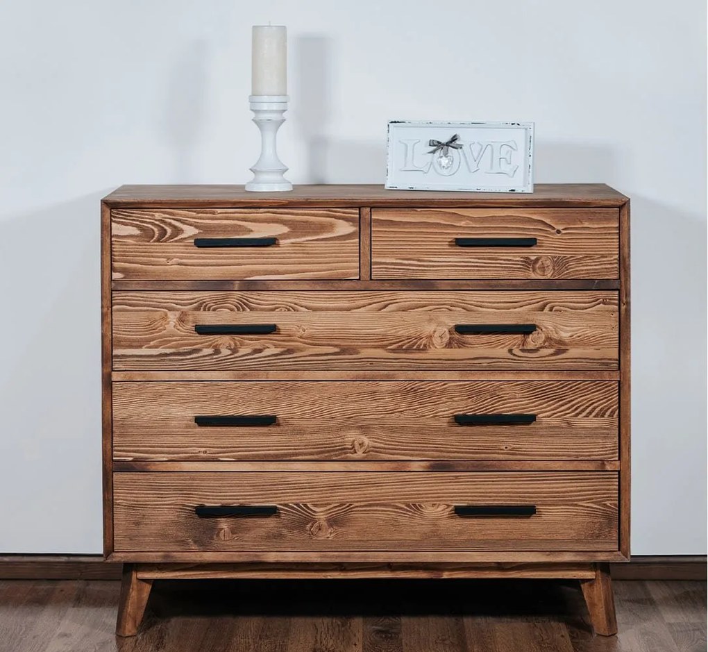 Comodă lemn masiv Timeless 3+2 Sertare Whisky, 98 × 45 × 85 cm