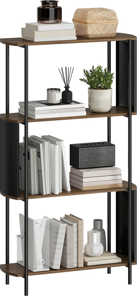 HOMCOM Raft cu 4 niveluri, raft independent cu design curbat, raft industrial pentru cărți, aspect lemn maro | Aosom Romania