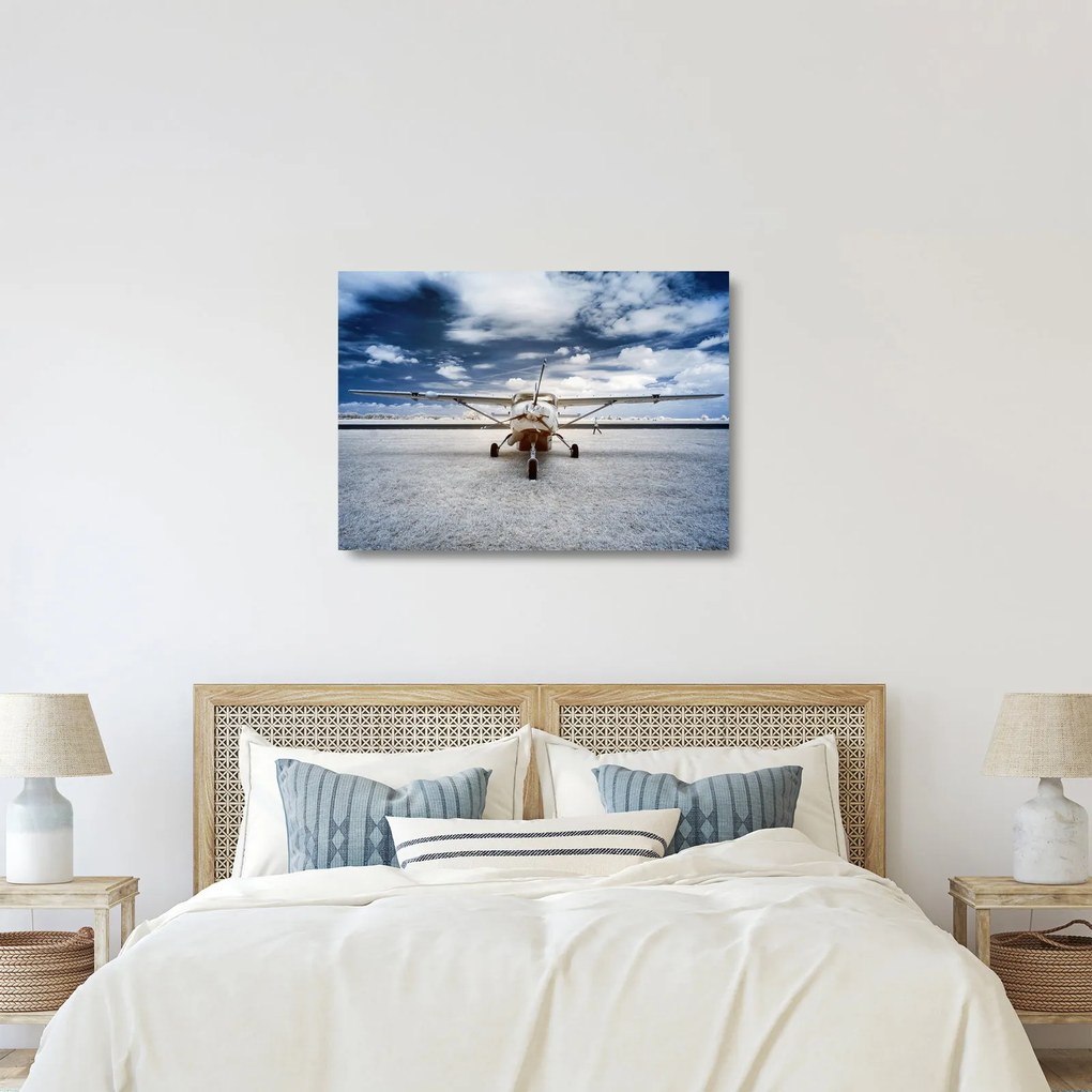 Tablou pe sticlă cu aeroplan cu motor (70x50 cm)