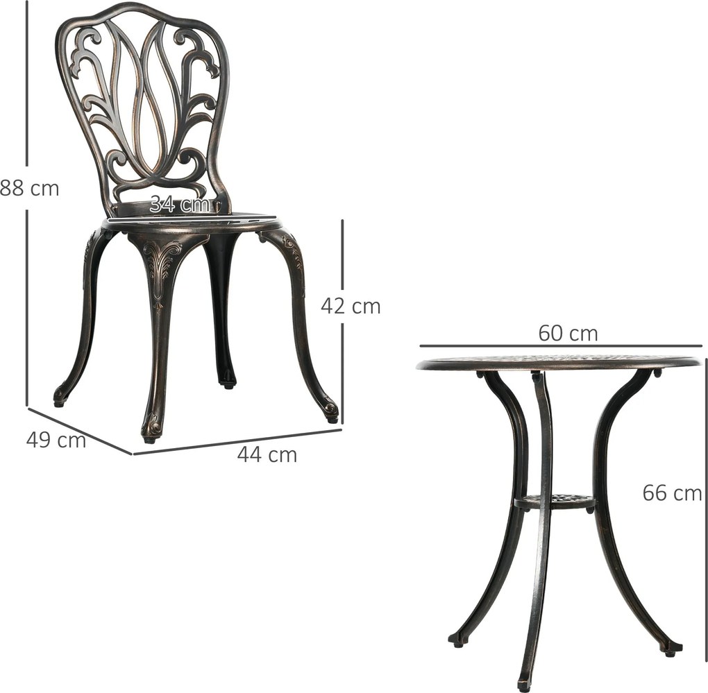 Outsunny Set Mobilier Grădină 2 Persoane 2 scaune și Masă Rotundă stil retro din aluminiu turnat, bronz | Aosom Romania