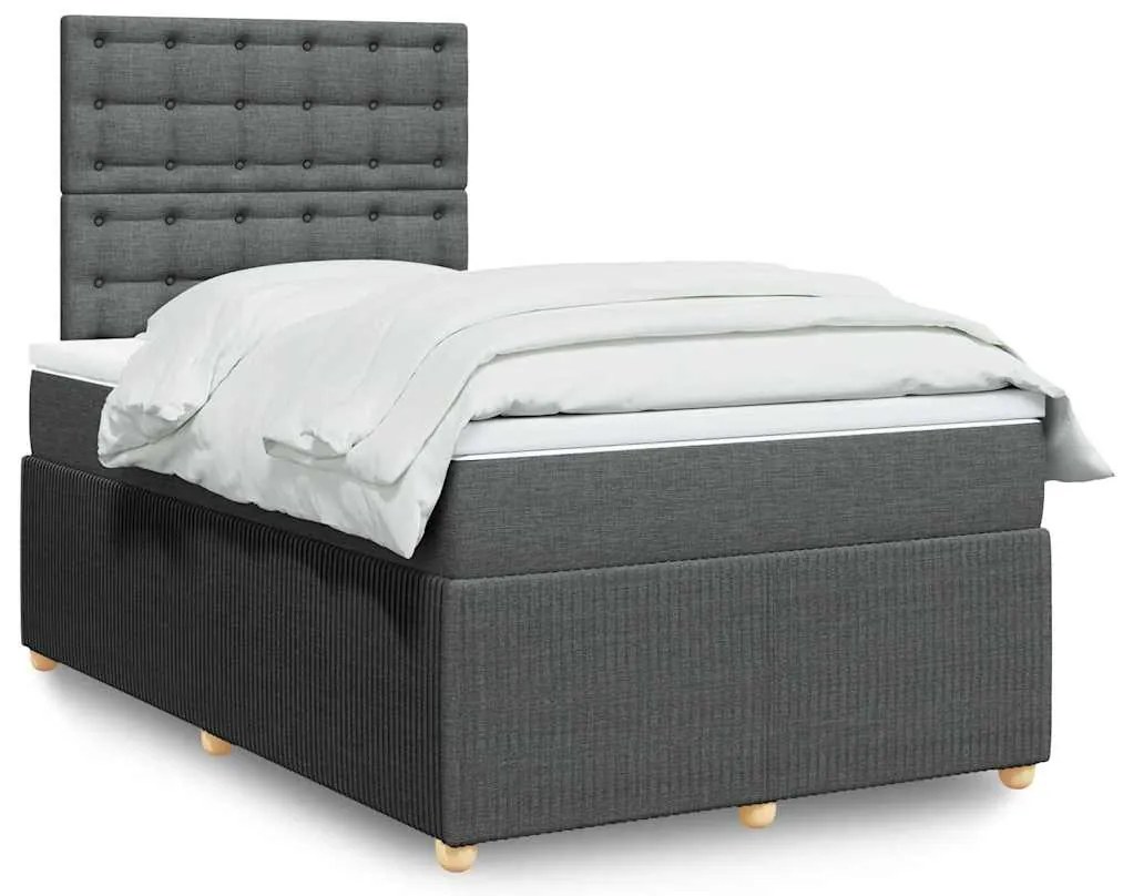 vidaXL Pat box spring cu saltea, gri închis, 120x190 cm, textil