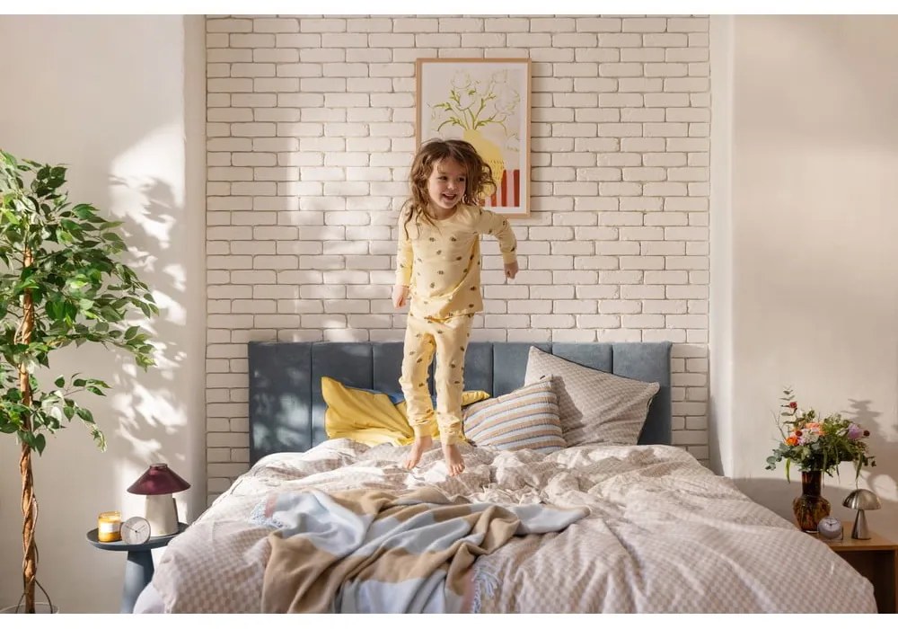 Pat boxspring albastru cu spațiu de depozitare 160x200 cm Elva Bold Line – Bonami Selection