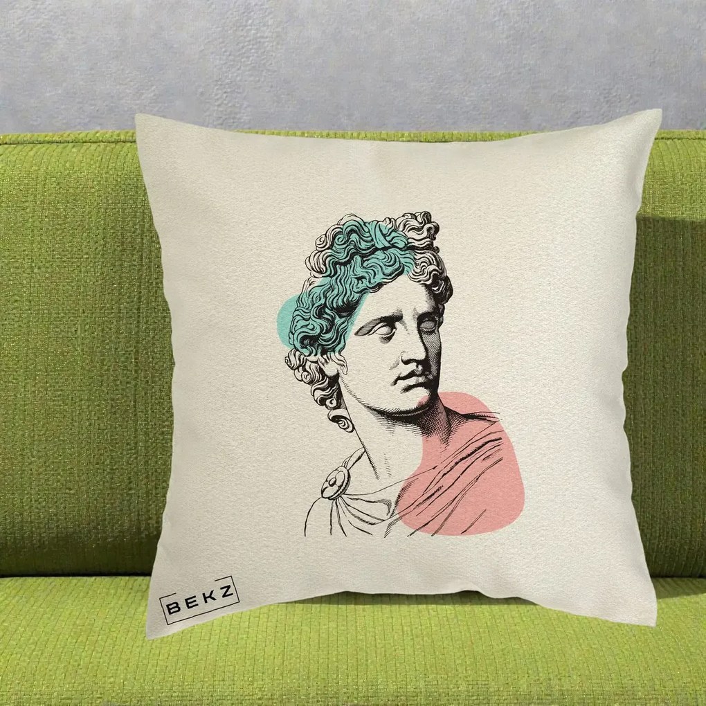Perna Decorativa Bust Grec Vaporwave, 40x40 cm, Ecru, Husa Detasabila, Perna Inclusa, BEKZ®