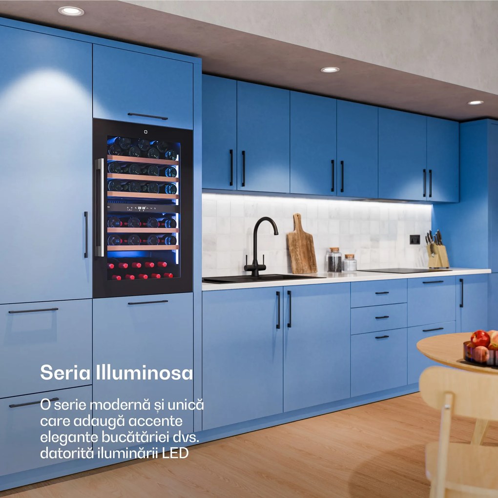 Klarstein Illuminosa vitrină frigorifică încorporabilă pentru vin | Dualzone | Protecție UV | 143 litri | 57 sticle | 60 cm