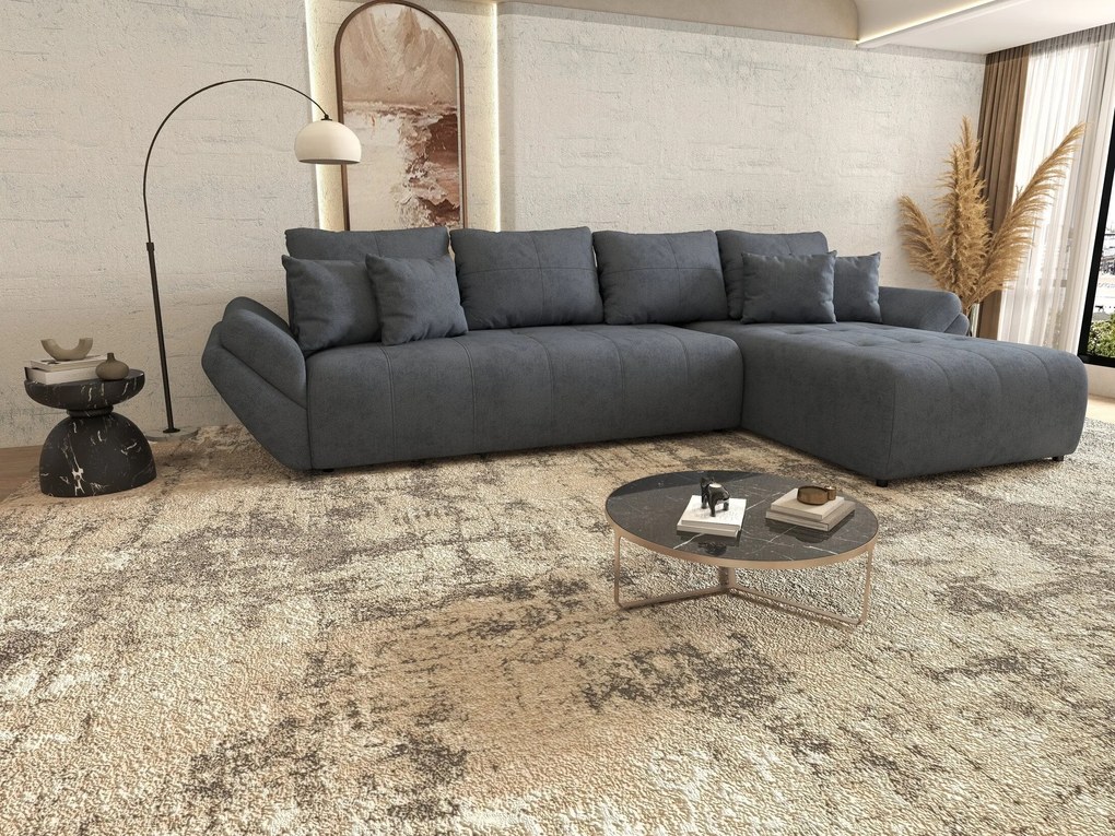 Colțar extensibil dumonde cu ladă de depozitare si sezut confortabil din spuma high-density,Berlin XL Enjoy Antracit 350x185 cm II