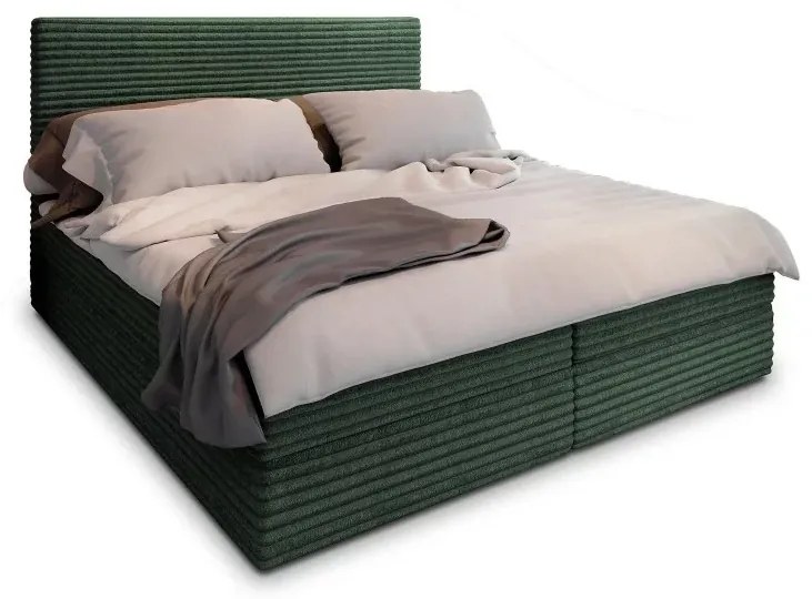 Pat boxspring tapițat ISPIRA 140x200 cm verde Saltea: Saltea cu arcuri Bonell