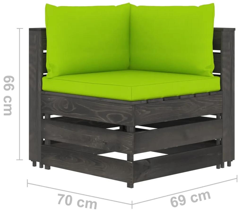 Set mobilier de gradina cu perne, 9 piese, gri, lemn tratat bright green and grey, 9
