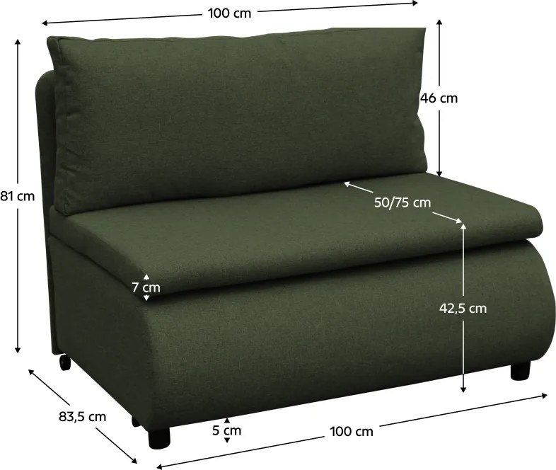 Fotoliu extensibil cu spaţiu de depozitare, verde, FLIK