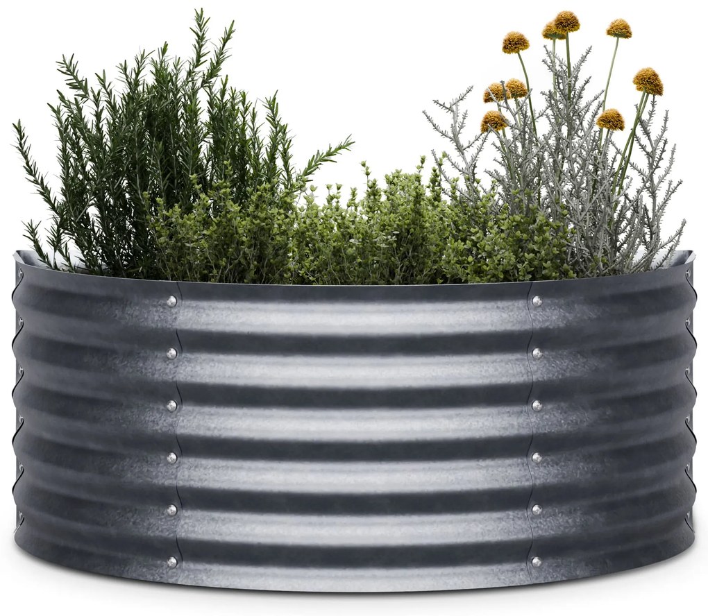 High Grow Half Circle, ghiveci înălțat semicircular, 105x43x60 cm, din tablă ondulată de oțel, ușor de asamblat, rezistent la rugină și îngheț