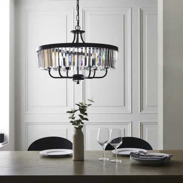 Endon 100711 - Candelabru suspendat pe lanț CHESTERFIELD, 6xE14/6W/230V, Ø 55 cm, negru