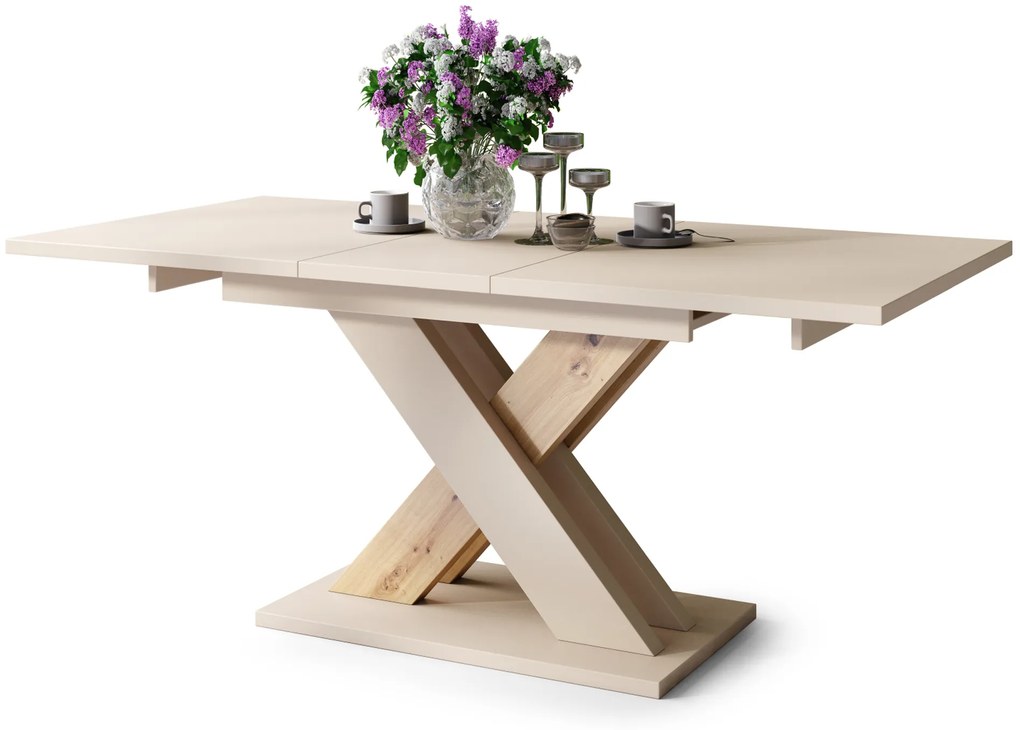 Mazzoni KARO Bej (Șampanie)/Stejar Artisan – MASĂ/MĂSUȚĂ DE CAFEA MODERNĂ CU BLAT EXTENSIBIL până la 180 cm