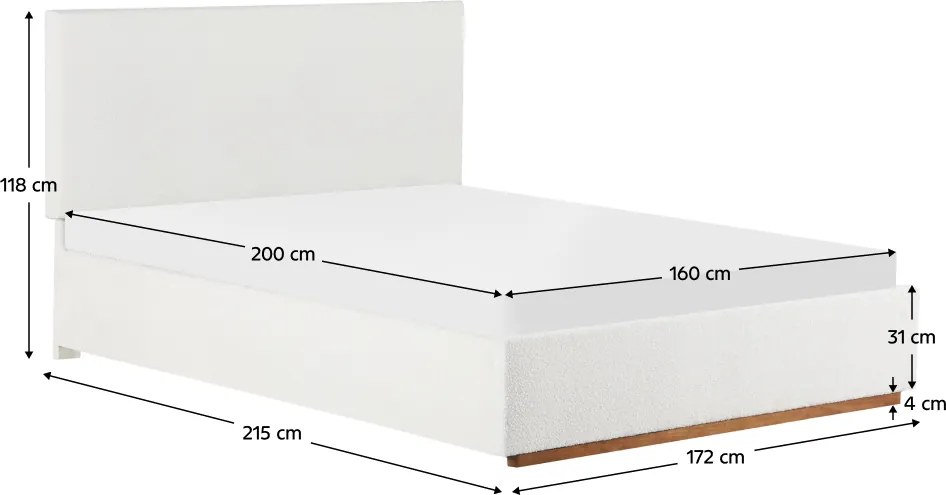 Pat cu somieră si spaţiu de depozitare 160x200, alb, NUVOLA