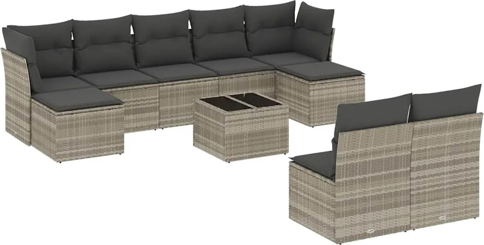 vidaXL Set canapele de grădină cu perne 10 piese gri deschis poliratan