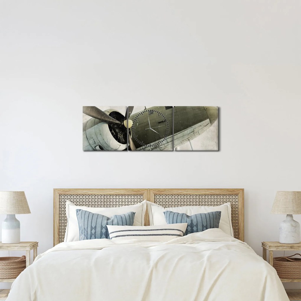 Tablou - Avion vechi cu elice (cu ceas) (90x30 cm)
