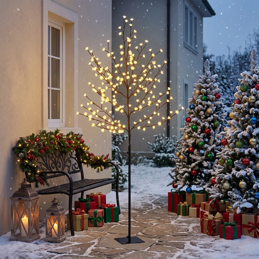 HOMCOM Copac de Crăciun tip cireș, 180 cm, cu LED-uri, 20 ramuri, timer zilnic, pentru interior și exterior acoperit, negru | Aosom Romania