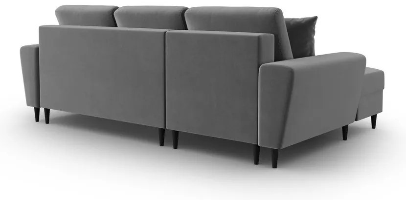 Colțar gri deschis extensibil, cu spațiu de depozitare cu tapițerie din catifea (cu colț pe partea stângă, cu șezlong) Kyoto – Cosmopolitan Design