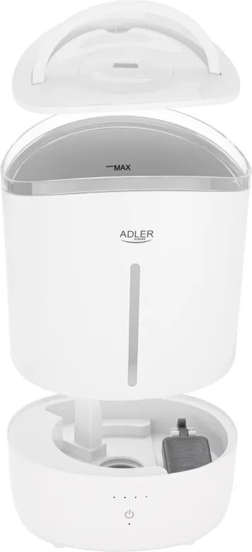 Umidificator de aer Adler AD 7971, 30 W, Pana la 20 m², 5 litri, 150-300 ml/h, ultrasonic, Pana la 50 h cu o umplere, Alb
