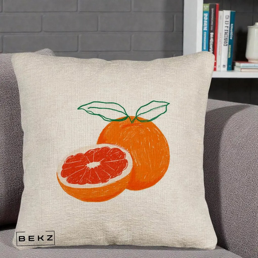 Perna Decorativa Grepfrut Citrus, 40x40 cm, Bej Canapea, Husa Detasabila, Perna Inclusa, BEKZ®